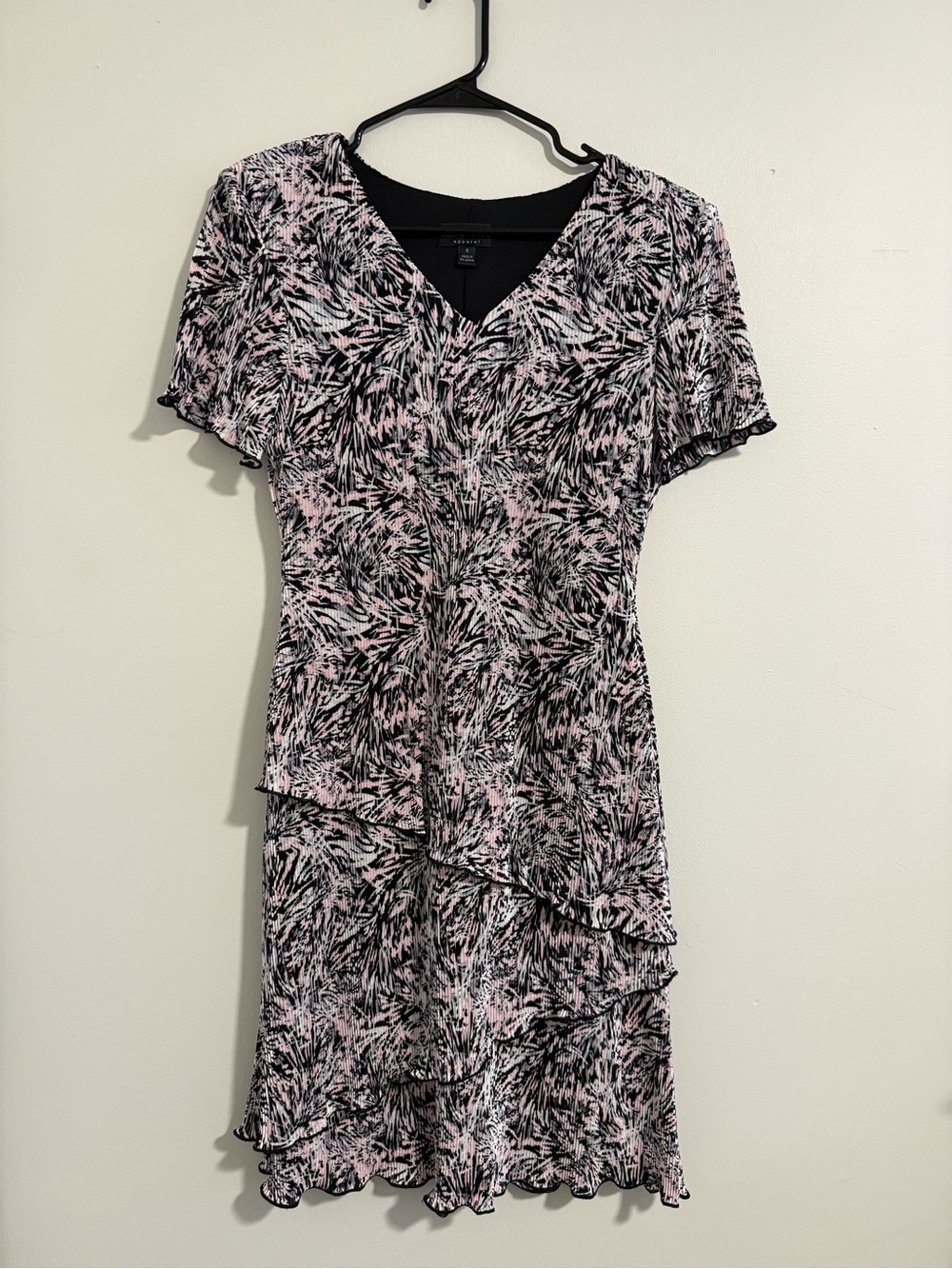connected apparel Black and Pink Floral V-Neck Layered Dress